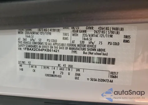 2023 Ford Transit T-350 from USA, damaged, VIN 1FBAX2C84PKB61421